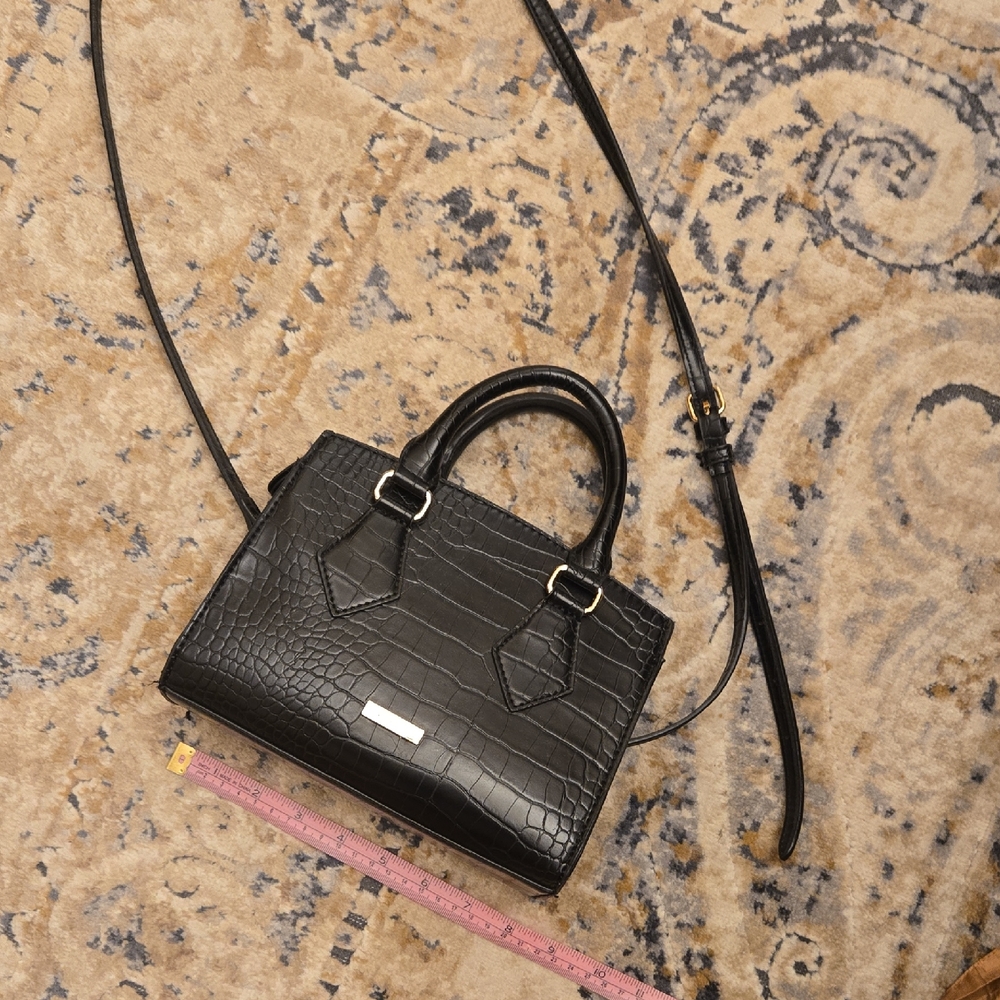 Aldo Black Crocodile-Embossed Crossbody Bag